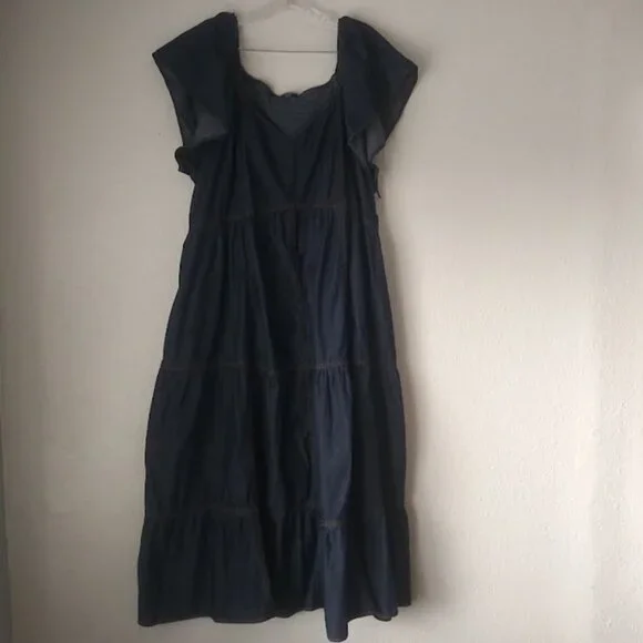 Terra & Sky Jean flutter sleeve midi Dress women's size 3X (24W-26W) - Picture 1 of 14